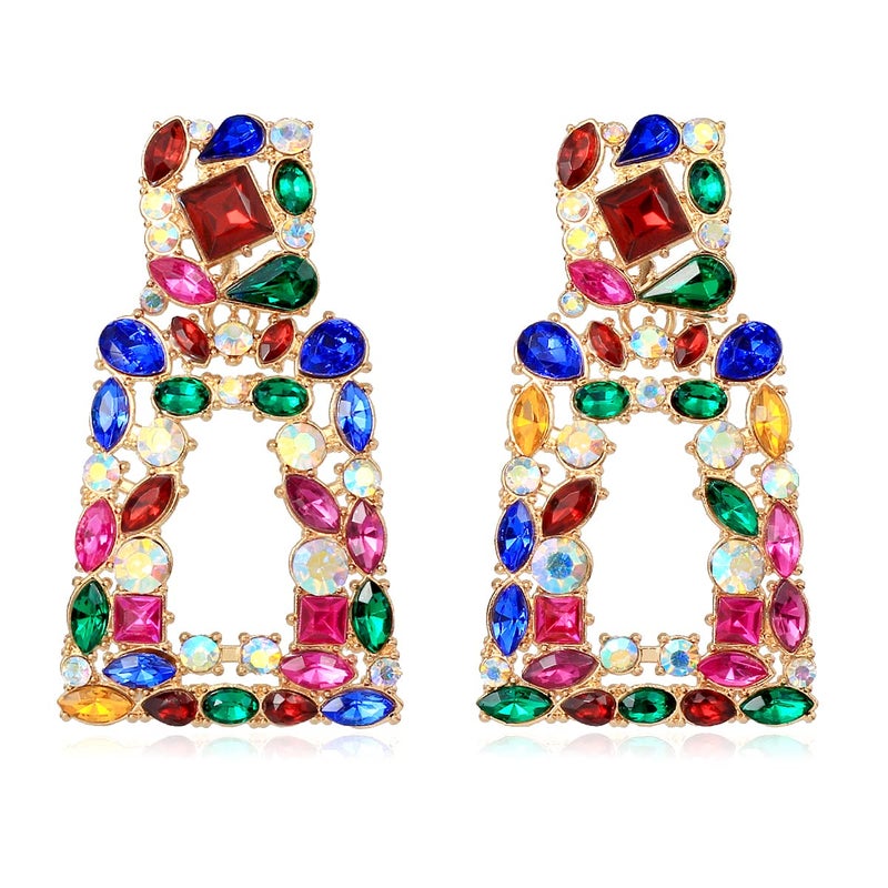 KELMALL Chunky Geometric Rhinestone Dangle Earrings for Women â€“ Bold Rectangle Statement Drop Earrings, Gift-Boxed Fashion Jewelry - Image 1